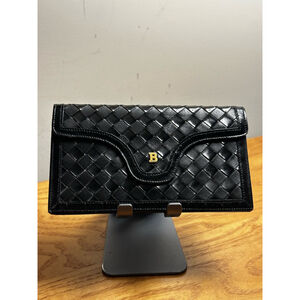 Bally Black Leather Woven Wallet